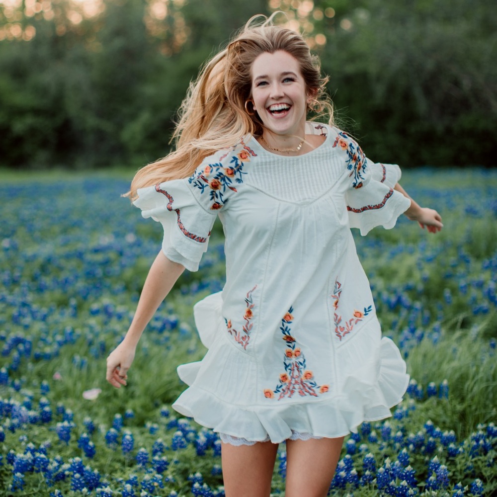 Free People Floral Embroidered White Dress
